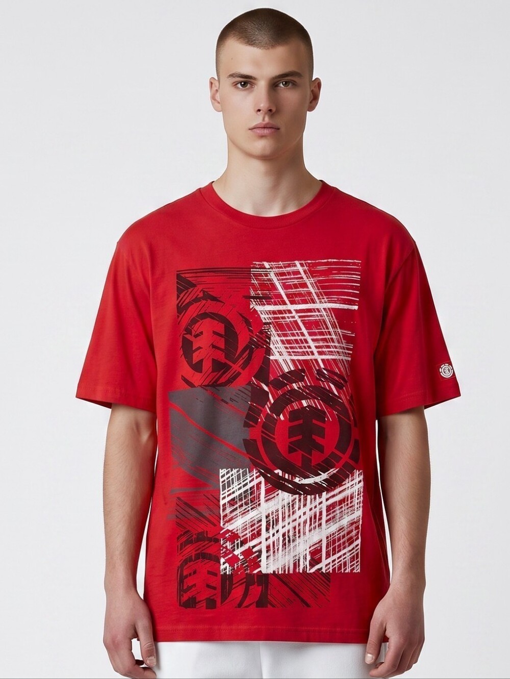 Element Red Short Sleeve Graphic Crew Tee with Black & White Print